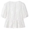 Solid Bow Embroidery Tie-Up Short-Sleeve Shirt>MICAS Hot