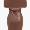 Solid Bow Faux Leather Off Shoulder Mini Dress>MICAS Online