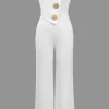 Solid Button Asymmetrical Jumpsuit>MICAS New