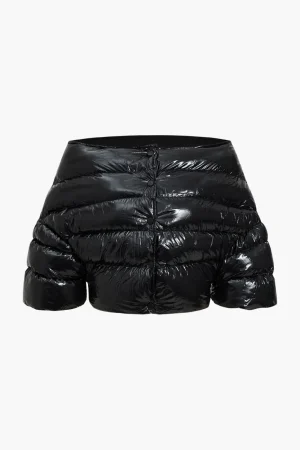 Solid Button Boat Neck Puffer>MICAS Fashion