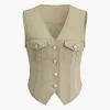 Solid Button Fake Pockets Vest>MICAS Best