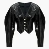 Solid Button Faux Leather Jacket>MICAS Sale