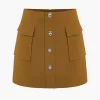Solid Button Metallic Zipper Skirt>MICAS Discount