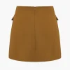 Solid Button Metallic Zipper Skirt>MICAS Discount