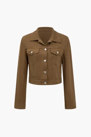Solid Button Pocket Denim Outerwear>MICAS New