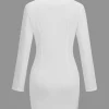 Solid Button Pocket Long Sleeve Mini Dress>MICAS New