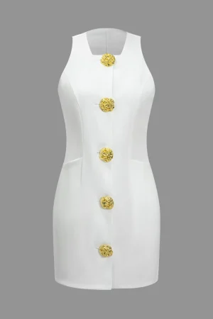 Solid Button Sleeveless Mini Dress>MICAS Sale