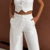 Solid Button Up Crop Vest And Asymmetrical Trouser Set>MICAS Clearance