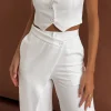 Solid Button Up Crop Vest And Asymmetrical Trouser Set>MICAS Clearance