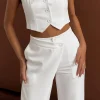 Solid Button Up Crop Vest And Asymmetrical Trouser Set>MICAS Clearance