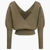 Solid Button V-Neck Sweater Long-Sleeve Top>MICAS Clearance