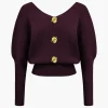 Solid Button V-Neck Sweater Long-Sleeve Top>MICAS Clearance