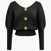 Solid Button V-Neck Sweater Long-Sleeve Top>MICAS Clearance