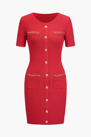 Solid Chain Pocket Knit Mini Dress>MICAS Sale