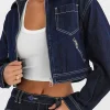 Solid Contrast Binding Pocket Zipper Denim Outerwear>MICAS Outlet
