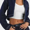 Solid Contrast Binding Pocket Zipper Denim Outerwear>MICAS Outlet