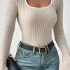 Solid Contrast Binding Square Neck Bell Sleeve Top>MICAS Fashion