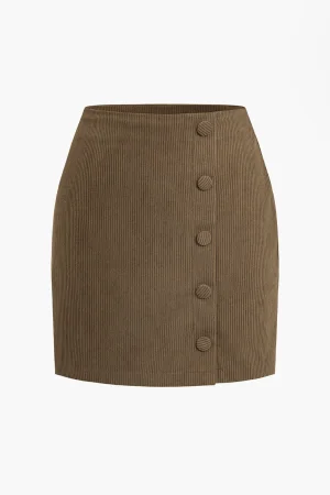 Solid Corduroy Mini Skirt>MICAS Hot