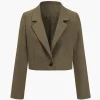 Solid Crop Button Blazer>MICAS Outlet