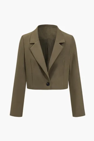Solid Crop Button Blazer>MICAS Outlet