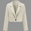Solid Crop Button Blazer>MICAS Outlet