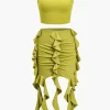 Solid Crop Tank Top And Ruffle Skirt Set>MICAS Discount