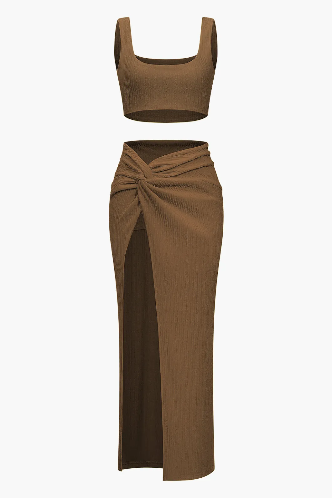 Solid Crop Tank Top And Slit Twist Knot Skirt Set>MICAS Hot