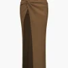 Solid Crop Tank Top And Slit Twist Knot Skirt Set>MICAS Hot