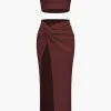 Solid Crop Tank Top And Slit Twist Knot Skirt Set>MICAS Hot