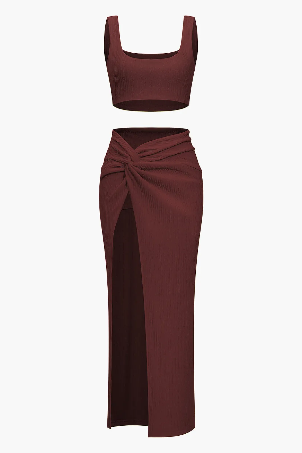Solid Crop Tank Top And Slit Twist Knot Skirt Set>MICAS Hot