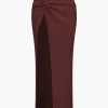 Solid Crop Tank Top And Slit Twist Knot Skirt Set>MICAS Hot