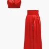 Solid Crossed Backless Top And Wide Leg Trousers Set>MICAS Sale