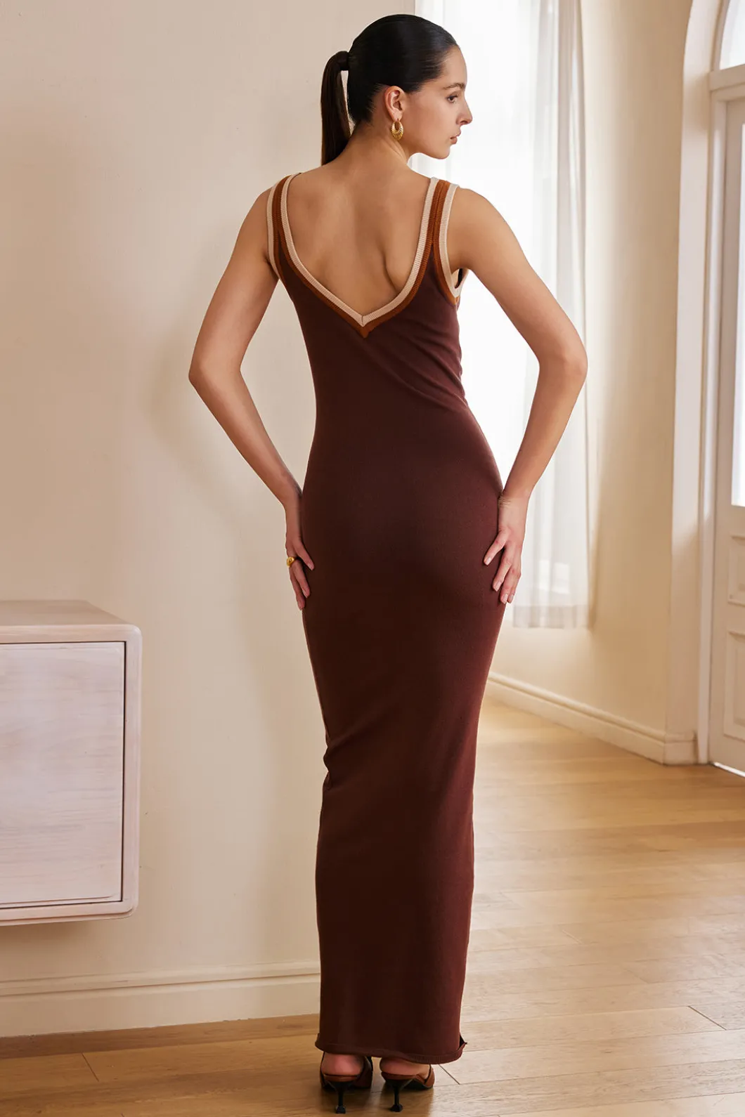 Solid Cut Out Color Block Maxi Dress>MICAS Sale