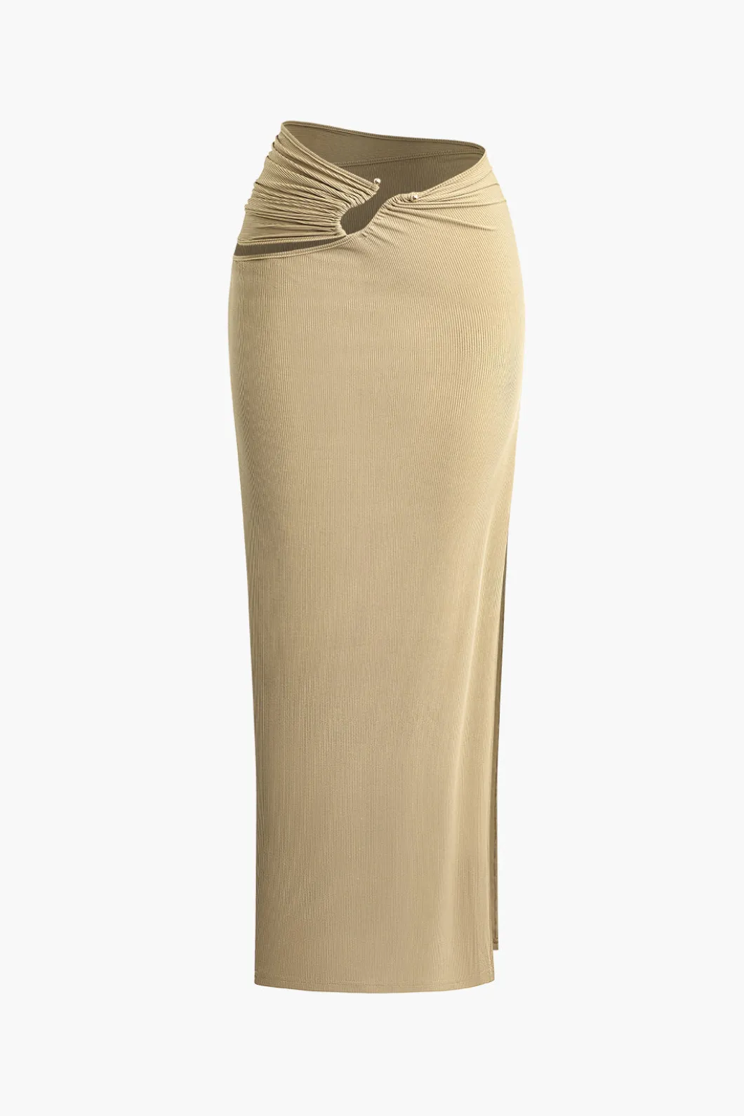 Solid Cut Out Crop Tank Top And Ruched Split Midi Skirt Set>MICAS Best