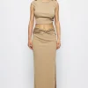 Solid Cut Out Crop Tank Top And Ruched Split Midi Skirt Set>MICAS Best