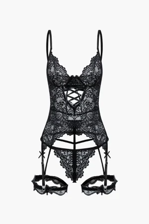 Solid Cut Out Lace Lingerie Garter Set>MICAS Outlet