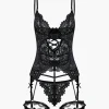 Solid Cut Out Lace Lingerie Garter Set>MICAS Outlet