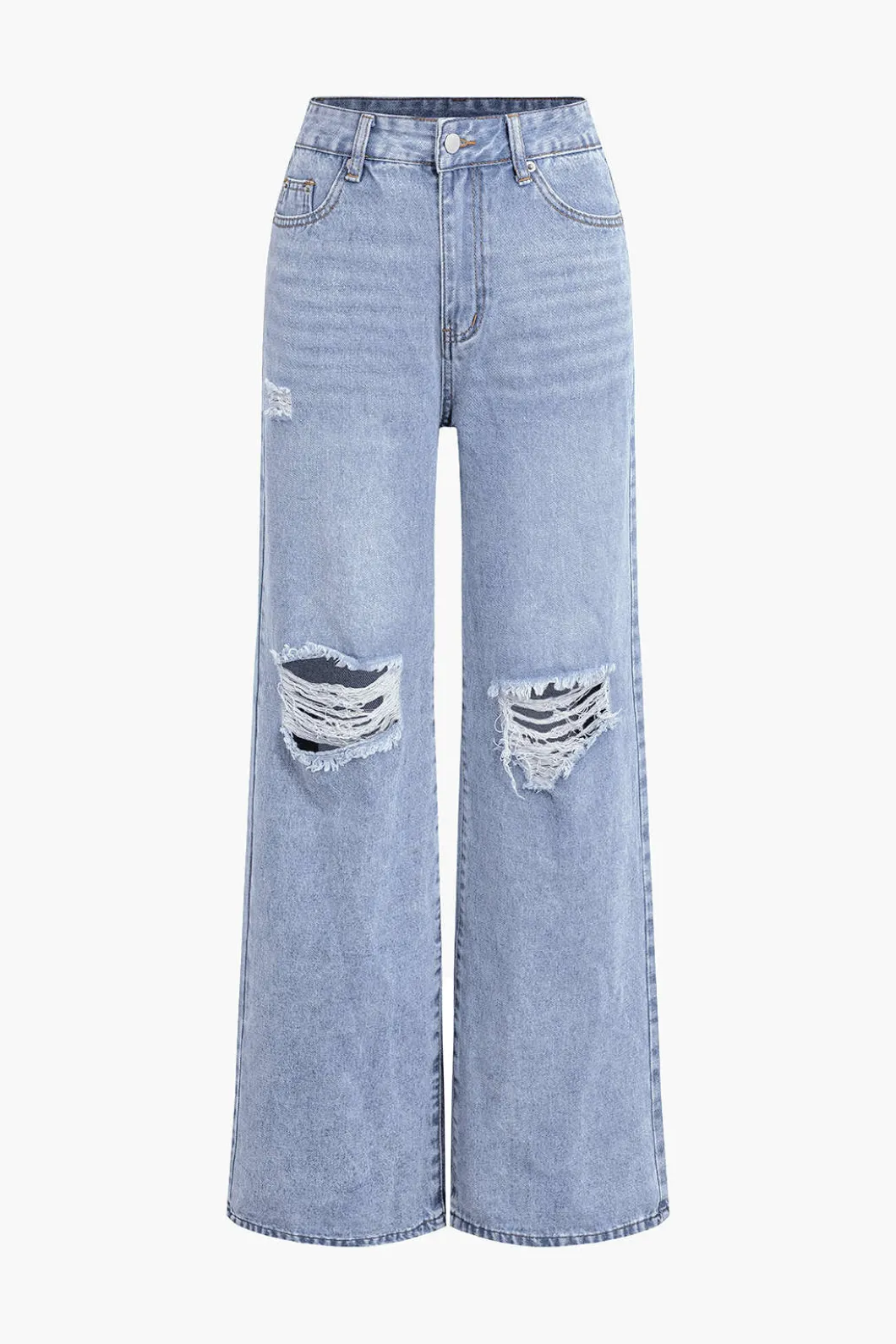 Solid Cut Out Ripped Jeans>MICAS New