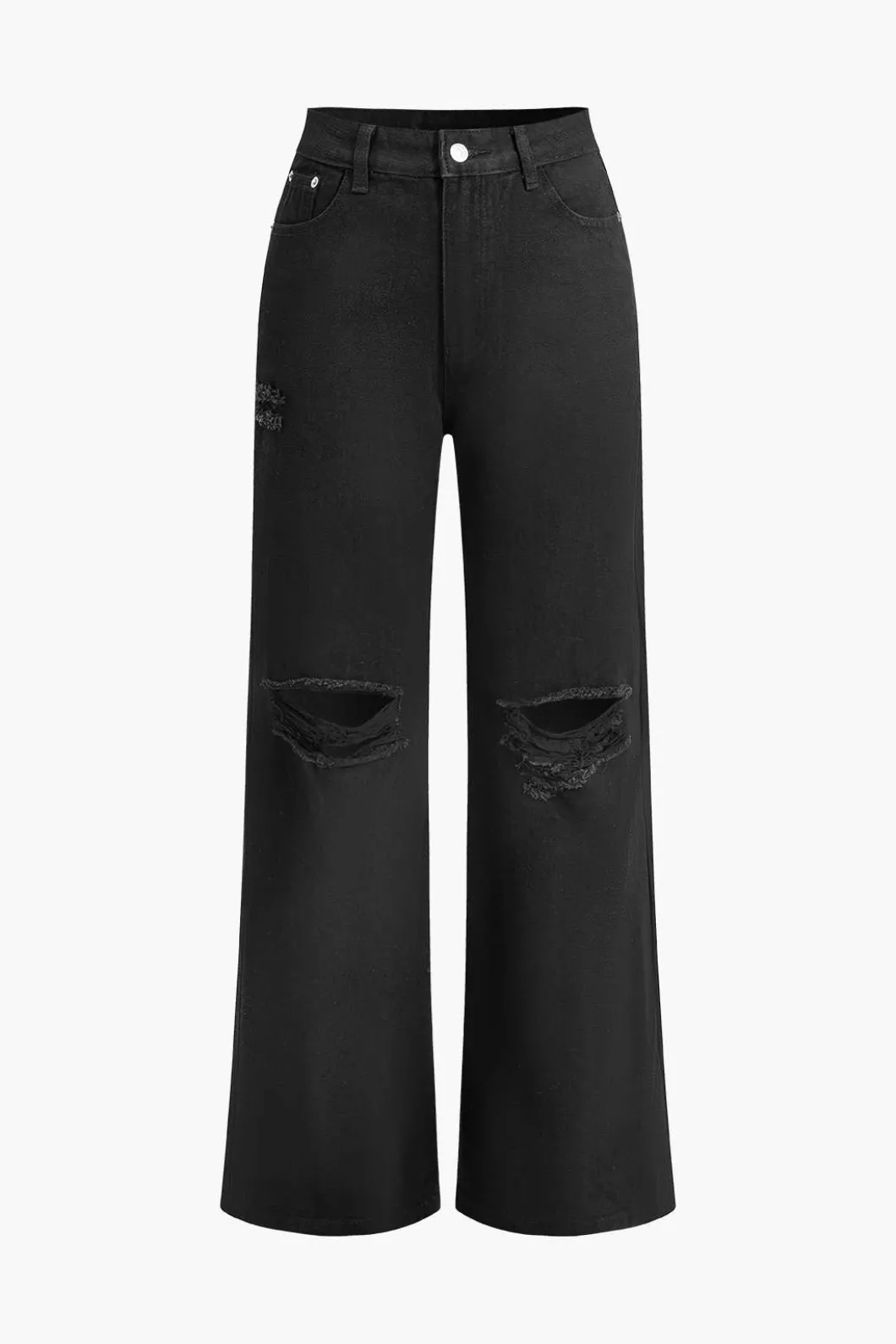 Solid Cut Out Ripped Jeans>MICAS New