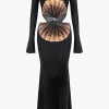 Solid Cut Out Twist Knot Long-Sleeve Maxi Dress>MICAS Best