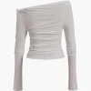 Solid Cut Out Twist Knot Long-Sleeve Top>MICAS New