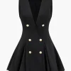 Solid Double Breasted V-Neck Mini Dress>MICAS Discount