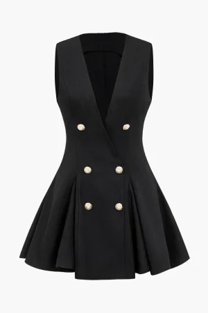Solid Double Breasted V-Neck Mini Dress>MICAS Discount