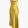 Solid Draped Cowl Neck Maxi Dress>MICAS Best