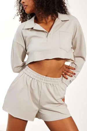 Solid Drawstring Frayed Shorts Set>MICAS Outlet