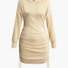 Solid Drawstring Hooded Mini Dress>MICAS Online
