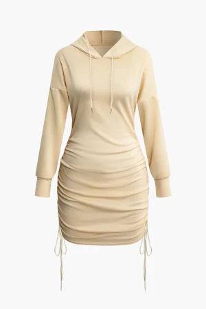 Solid Drawstring Hooded Mini Dress>MICAS Online