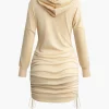 Solid Drawstring Hooded Mini Dress>MICAS Online