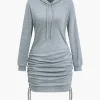 Solid Drawstring Hooded Mini Dress>MICAS Online