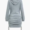 Solid Drawstring Hooded Mini Dress>MICAS Online